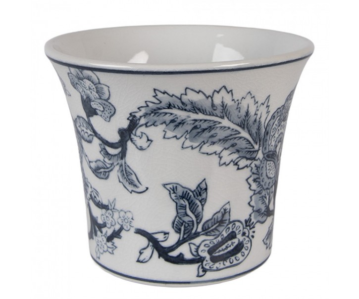 Porcelánový obal na květináč s modrými květy Vintage Unique M - Ø 16*13 cm Clayre & Eef