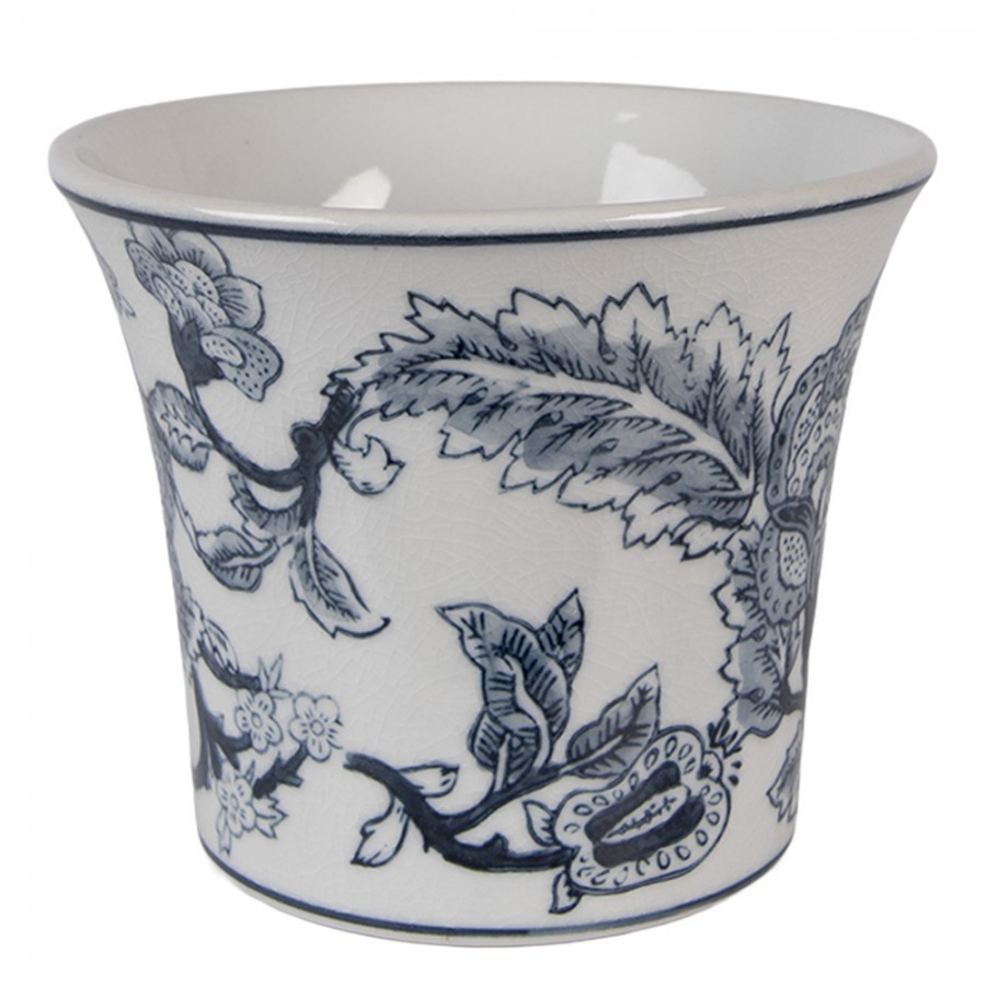 Porcelánový obal na květináč s modrými květy Vintage Unique M - Ø 16*13 cm