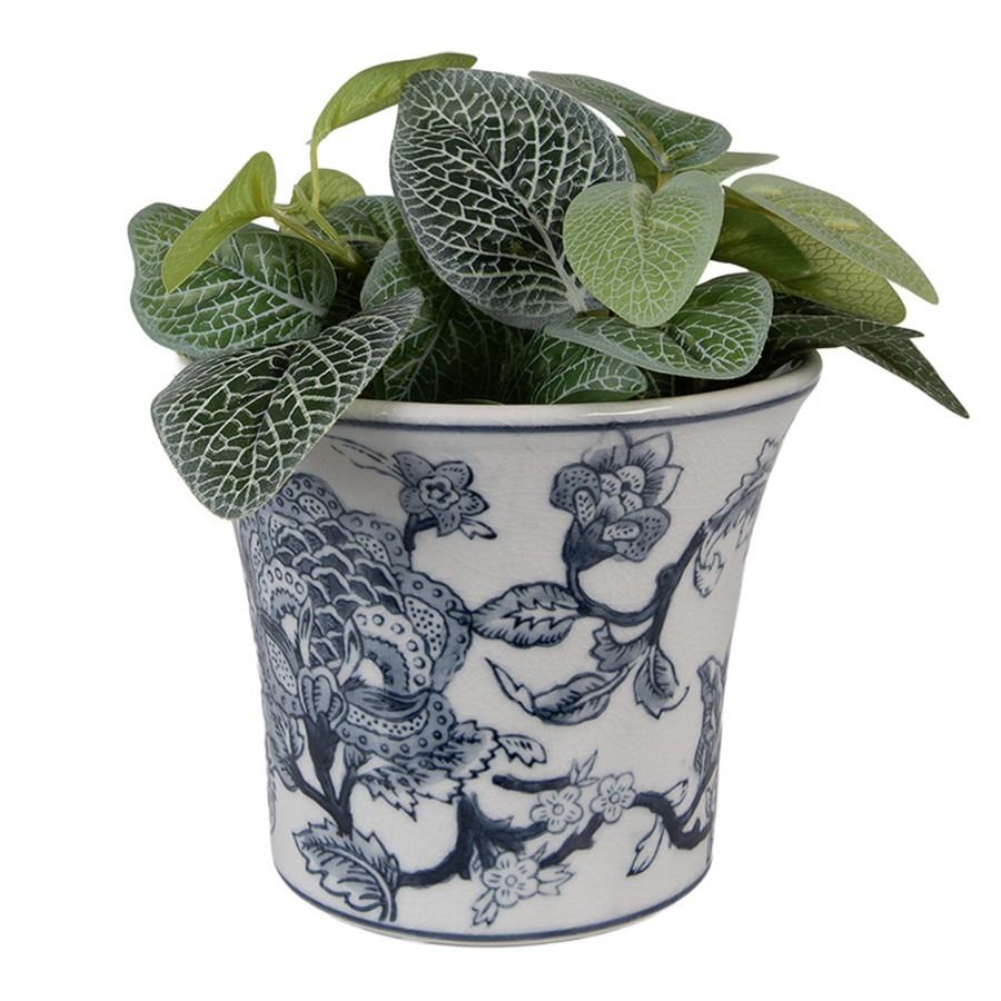 Porcelánový obal na květináč s modrými květy Vintage Unique M - Ø 16*13 cm