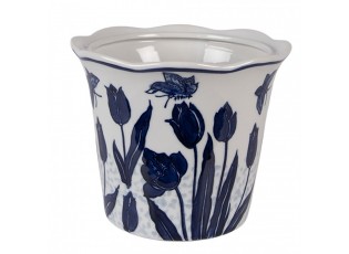 Porcelánový obal na květináč s modrými tulipány Vintage Tulipp - Ø 21*16 cm