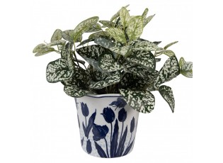 Porcelánový obal na květináč s modrými tulipány Vintage Tulipp - Ø 21*16 cm