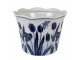 Porcelánový obal na květináč s modrými tulipány Vintage Unique - Ø 17*15 cm Clayre & Eef