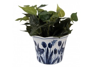 Porcelánový obal na květináč s modrými tulipány Vintage Tulipp - Ø 17*15 cm