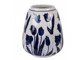 Porcelánová váza s modrými tulipány Vintage Tulipp - Ø 16*18 cm