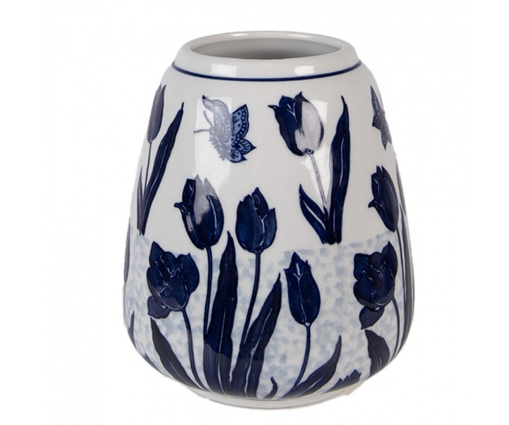 Porcelánová váza s modrými tulipány Vintage Tulipp - Ø 16*18 cm Clayre & Eef