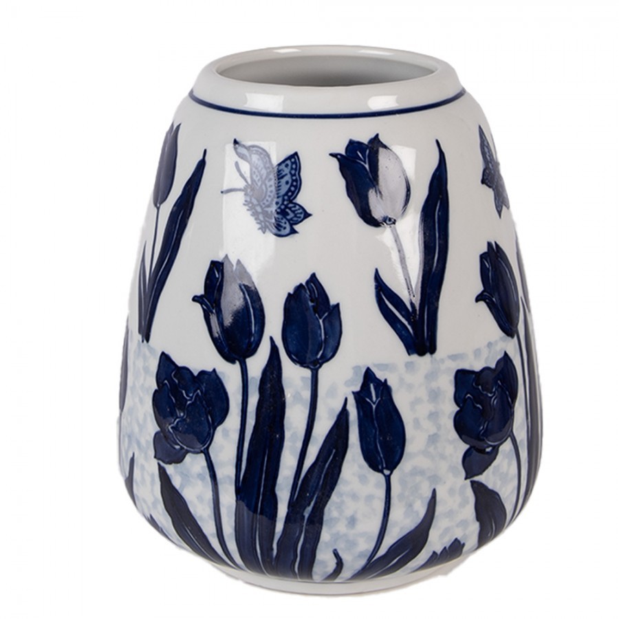 Porcelánová váza s modrými tulipány Vintage Tulipp - Ø 16*18 cm