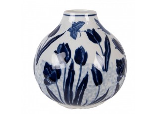 Porcelánová váza s modrými tulipány Vintage Tulipp - Ø 16*16 cm