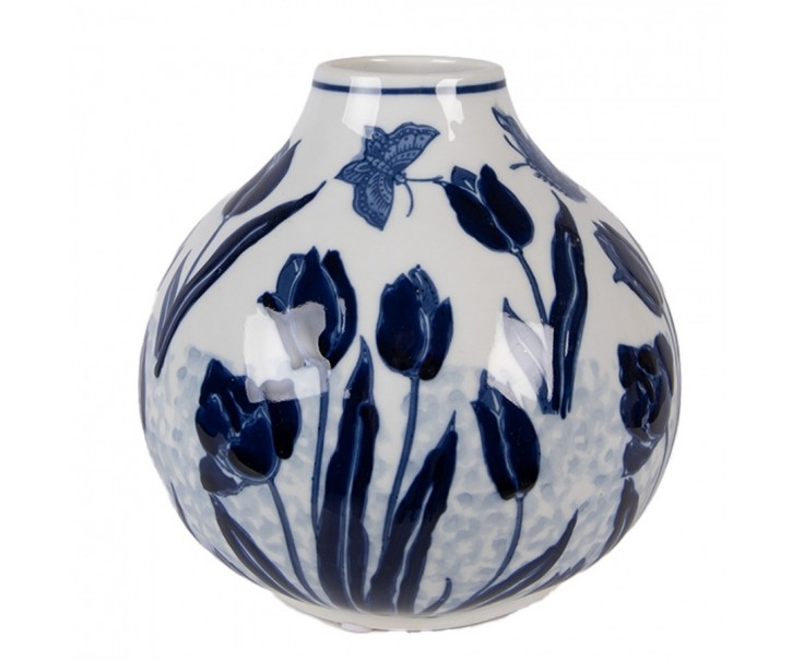 Porcelánová váza s modrými tulipány Vintage Unique - Ø 16*16 cm Clayre & Eef