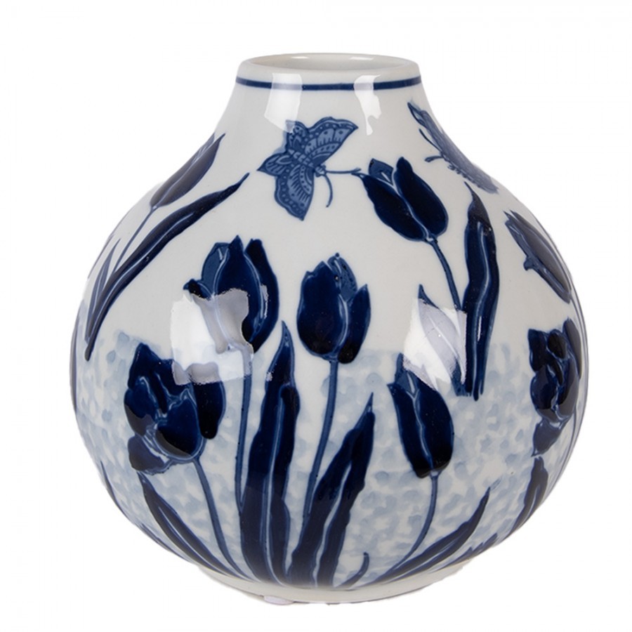 Levně Porcelánová váza s modrými tulipány Vintage Tulipp - Ø 16*16 cm 6CE2376