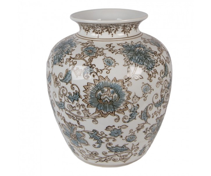 Porcelánová váza s modrými květy Vintage Unique - Ø 22*25 cm Clayre & Eef
