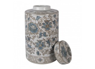 Porcelánová váza s víčkem a modrými květy Vintage Unique - Ø 18*30 cm