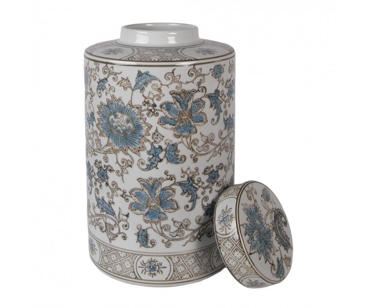 Porcelánová váza s víčkem a modrými květy Vintage Unique - Ø 18*30 cm Clayre & Eef