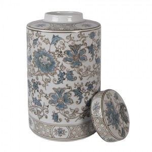 Porcelánová váza s víčkem a modrými květy Vintage Unique - Ø 18*30 cm