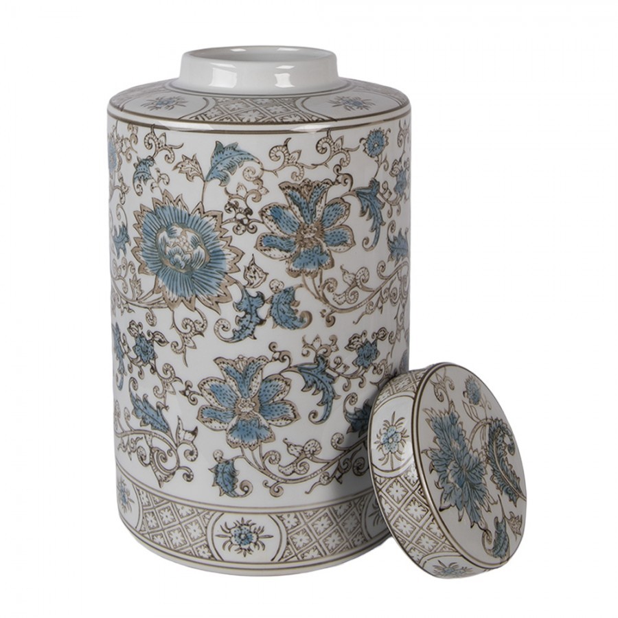 Porcelánová váza s víčkem a modrými květy Vintage Unique - Ø 18*30 cm