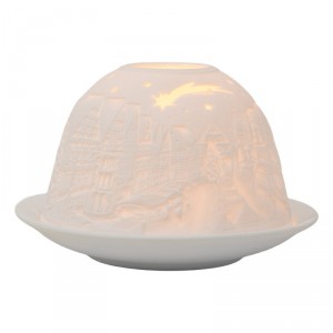 Bílý porcelánový svícen na čajovou svíčku s domky Paollo - Ø 12*8 cm
