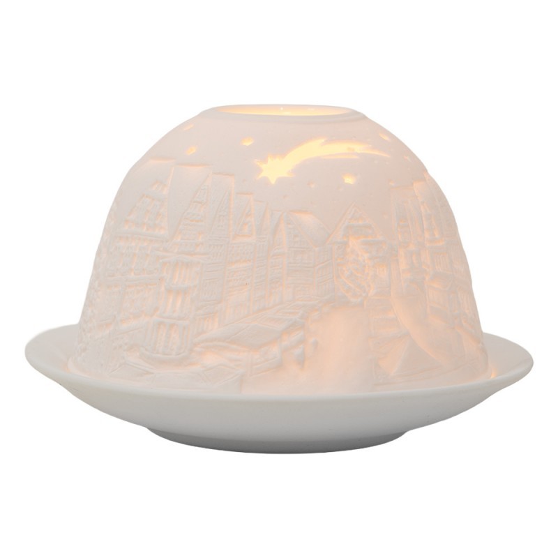 Bílý porcelánový svícen na čajovou svíčku s domky Paollo - Ø 12*8 cm