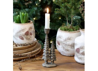 Mosazný antik kovový svícen se stromky Cannie - 7*5*20 cm