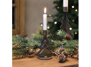 Mosazný antik kovový svícen na úzkou svíčku stromek Cannie - 5,5*11cm