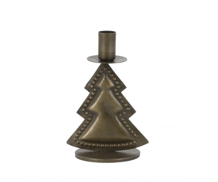 Mosazný antik kovový svícen na úzkou svíčku stromek Cannie - 5,5*11cm Chic Antique