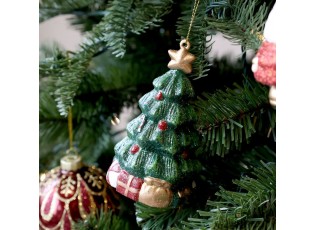 Zelená vánoční ozdoba stromek se třpytkami a dárky - 7*6*11 cm