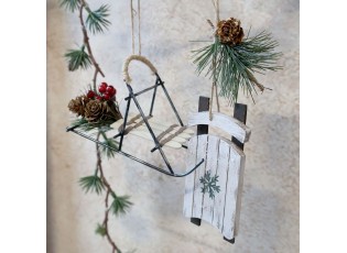 2ks krémová antik vánoční ozdoba sáně Vintage - 16*5*5/ 9*9*14 cm 