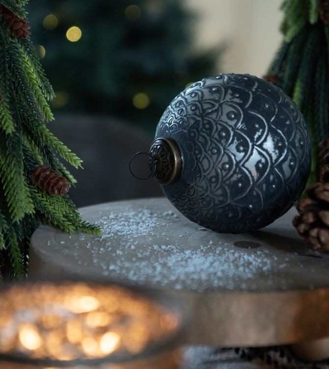 Granitová antik skleněná vánoční ozdoba koule Noirre - Ø 10*10 cm 