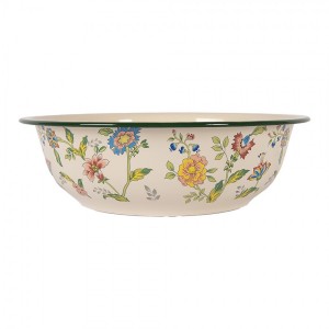 Béžová dekorační smaltovaná mísa s květy Vintage - Ø 30*9 cm / 3000 ml