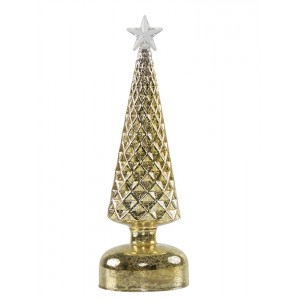 Zlatý svítící skleněný vánoční stromek Led M - Ø 8*26 cm