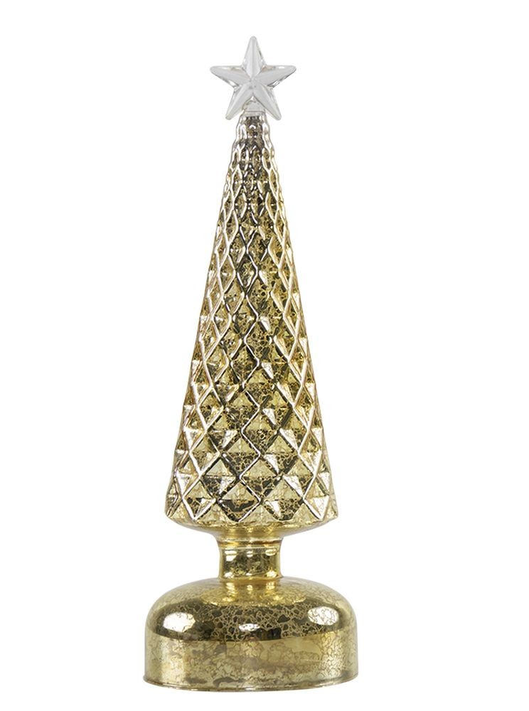 Zlatý svítící skleněný vánoční stromek Led M - Ø 8*26 cm