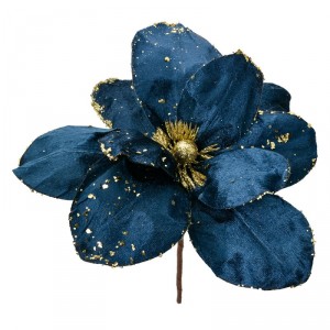 Modro-zlatá dekorace květina vánoční hvězda Poinsettia - Ø 25*25 cm