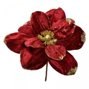 Červeno-zlatá dekorace květina vánoční hvězda Poinsettia - Ø 24*25 cm