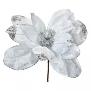 Bílo-stříbrná dekorace květina vánoční hvězda Poinsettia - Ø 24*25 cm