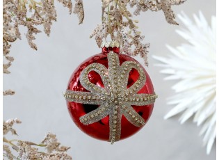 Červená skleněná vánoční ozdoba koule s mašlí Chic - Ø 10 cm