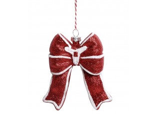 Červená třpytivá vánoční ozdoba mašle Chic - 9*3*11 cm