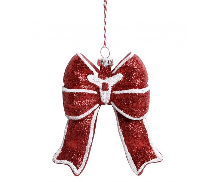 Červená třpytivá vánoční ozdoba mašle Chic - 9*3*11 cm Chic Antique