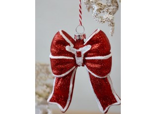 Červená třpytivá vánoční ozdoba mašle Chic - 9*3*11 cm