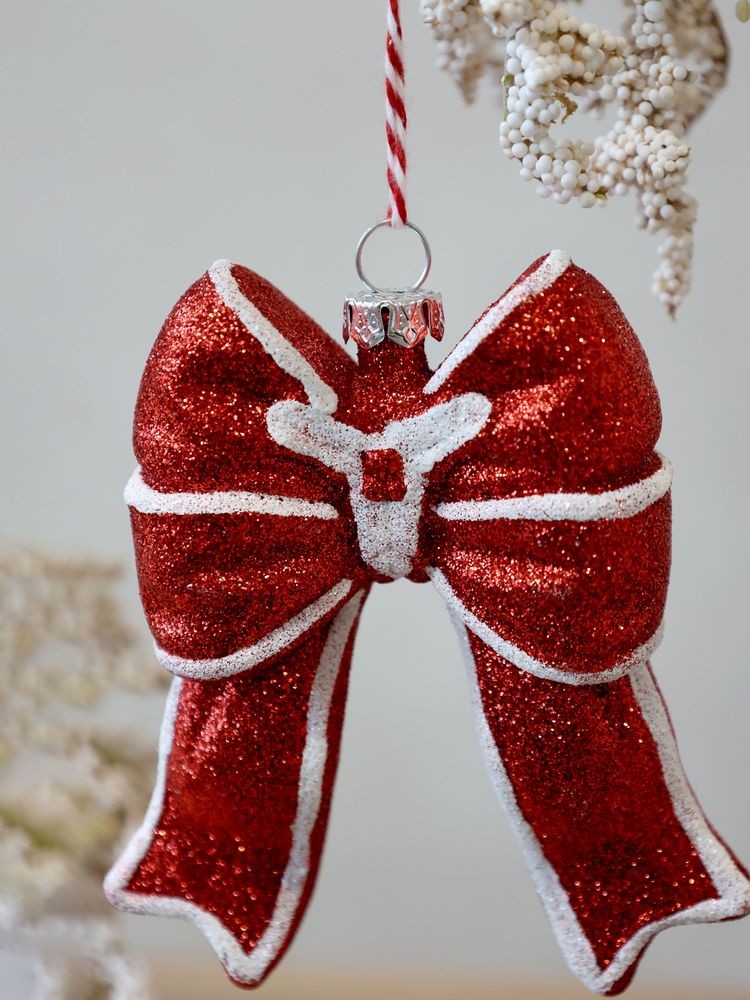 Červená třpytivá vánoční ozdoba mašle Chic - 9*3*11 cm