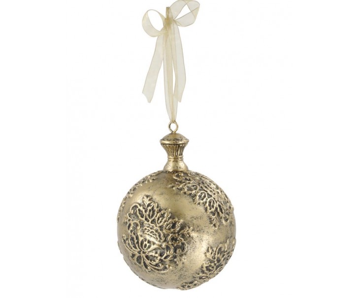 Mosazná antik vánoční ozdoba koule Mossier - Ø 10 * 15 cm Chic Antique
