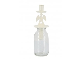 Krémový antik svícen anděl se skleničkou na úzkou svíčku - Ø 5*17 cm / 100ml