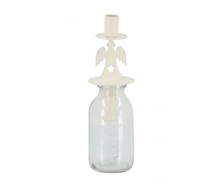 Bílý antik svícen anděl se skleničkou na úzkou svíčku - Ø 5*17 cm / 100ml Chic Antique