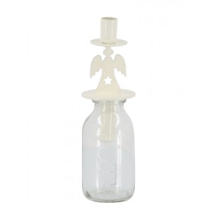 Bílý antik svícen anděl se skleničkou na úzkou svíčku - Ø 5*17 cm / 100ml