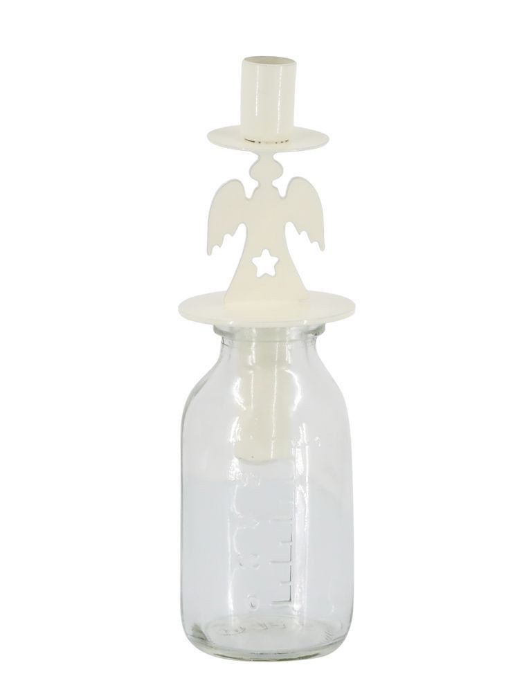 Bílý antik svícen anděl se skleničkou na úzkou svíčku - Ø 5*17 cm / 100ml