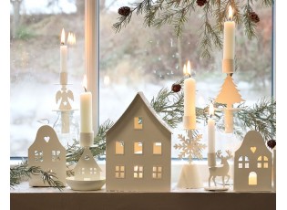 Krémový antik svícen anděl se skleničkou na úzkou svíčku - Ø 5*17 cm / 100ml