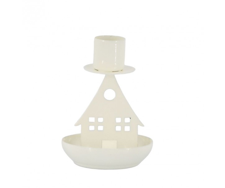 Krémový antik svícen domek na úzkou svíčku - Ø 7*10 cm Chic Antique