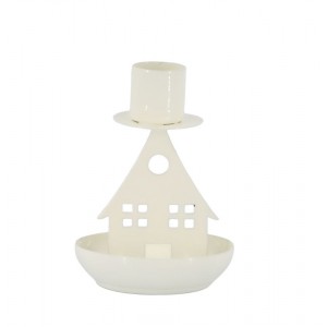 Krémový antik svícen domek na úzkou svíčku - Ø 7*10 cm 