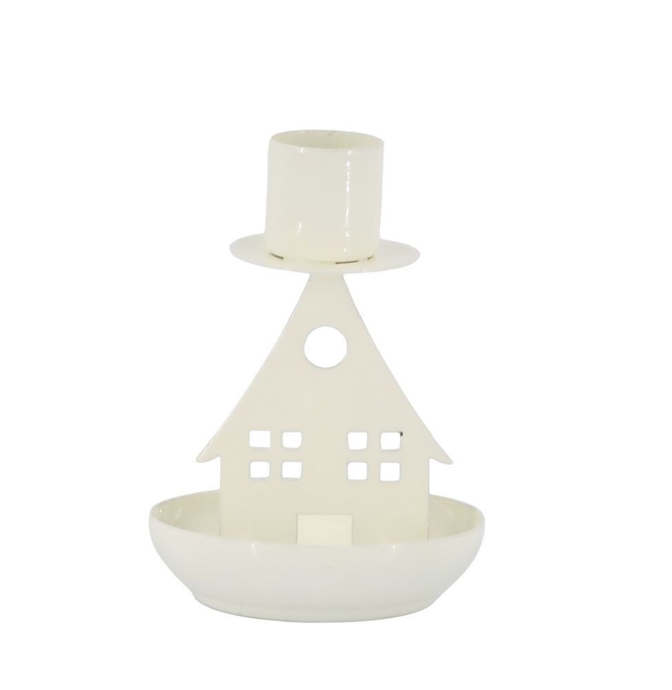 Krémový antik svícen domek na úzkou svíčku - Ø 7*10 cm 