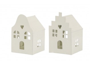 Set 2ks krémový antik svícen domek na čajovou svíčku - 6*6*10 cm 