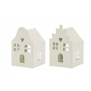Set 2ks krémový antik svícen domek na čajovou svíčku - 6*6*10 cm 