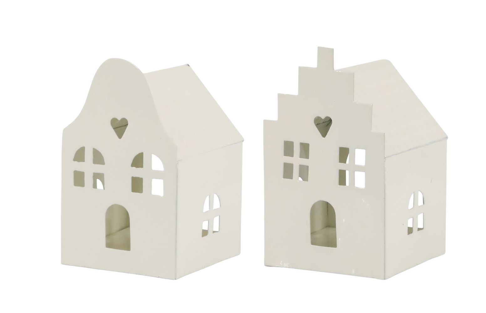 Set 2ks krémový antik svícen domek na čajovou svíčku - 6*6*10 cm 