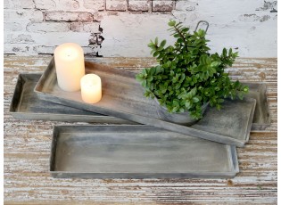 3ks plechový antik dlouhý podnos Old French - 62*13*3/ 52*13*3/ 42*13*3 cm